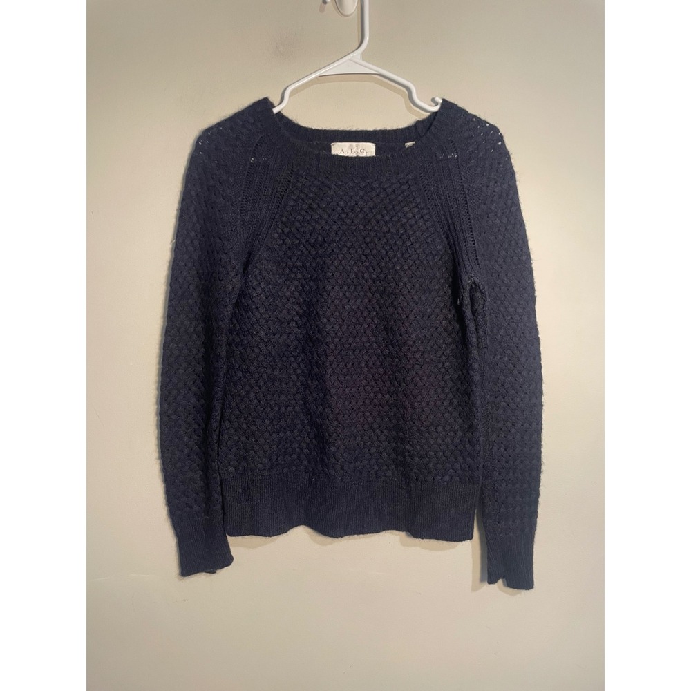 A.L.C. Navy Blue Woven Knit Sweater Size XS Mohair and Alpaca Blend Quiet Luxury
